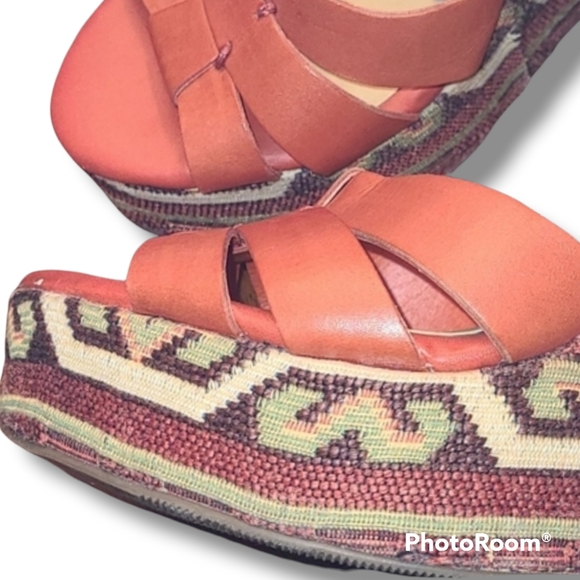 Zodiac Orange Leather Wedge Sandals - Picture 4 of 12